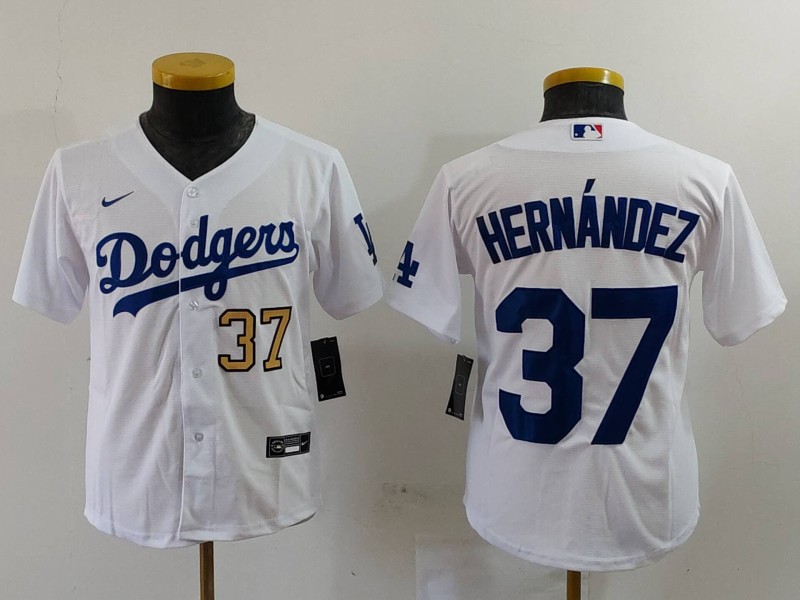Youth Los Angeles Dodgers #37 Teoscar Hernández White Stitched Baseball Jersey 5