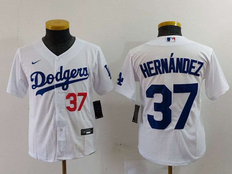 Youth Los Angeles Dodgers #37 Teoscar Hernández White Stitched Baseball Jersey 3