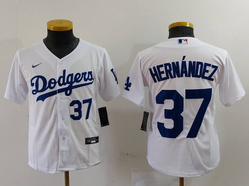 Youth Los Angeles Dodgers #37 Teoscar Hernández White Stitched Baseball Jersey 2
