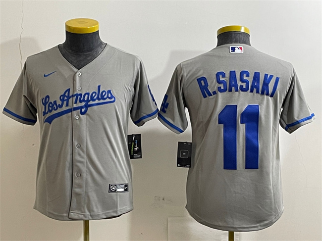 Youth Los Angeles Dodgers #11 Roki Sasaki Grey Cool Base Stitched Baseball Jersey
