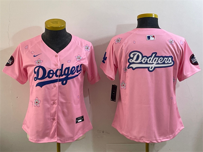 Youth Los Angeles Dodgers Team Big Logo Pink 2025 Tokyo Series Limited Stitched Baseball Jersey