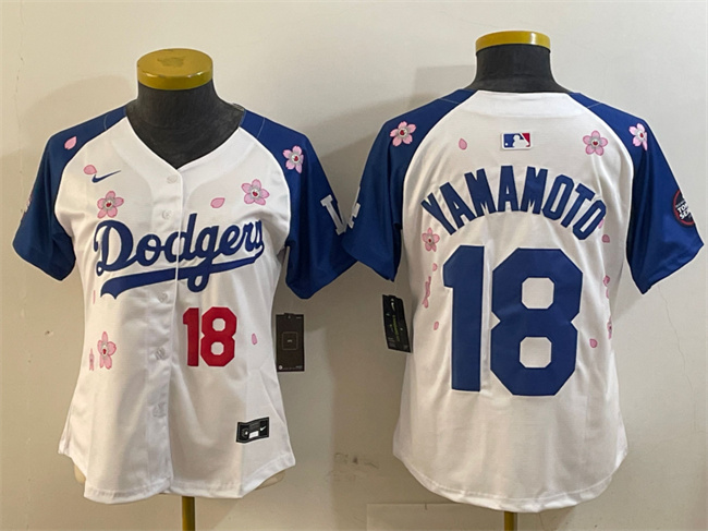 Youth Los Angeles Dodgers #18 Yoshinobu Yamamoto White Royal 2025 Tokyo Series Limited Stitched Baseball Jersey