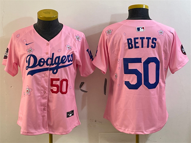 Youth Los Angeles Dodgers #50 Mookie Betts Pink 2025 Tokyo Series Limited Stitched Baseball Jersey