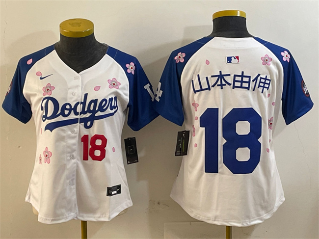 Youth Los Angeles Dodgers #18 山本由伸 White Royal 2025 Tokyo Series Limited Stitched Baseball Jersey