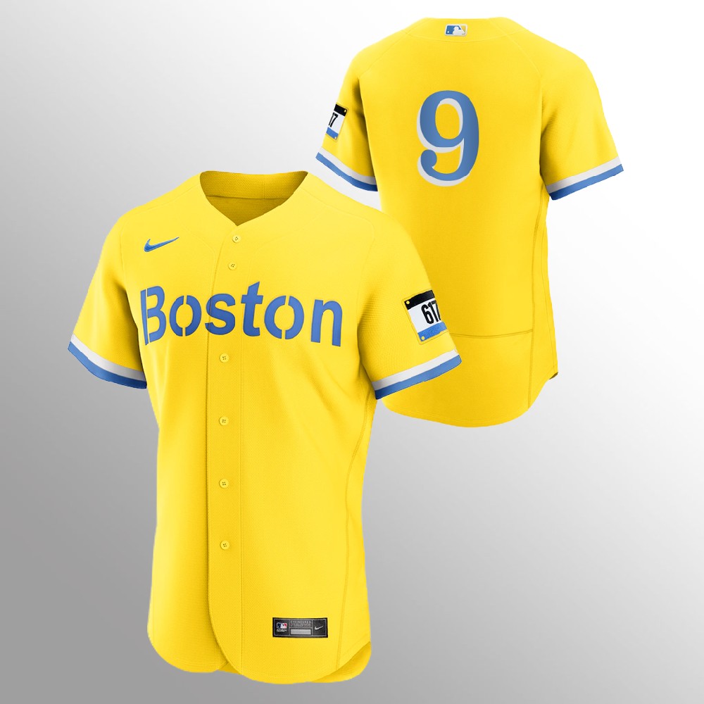 Boston Red Sox #9 Ted Williams Men's Nike 2021 City Connect Gold Authentic MLB Jersey - No Name