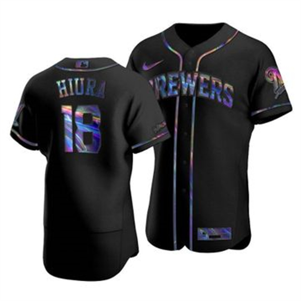 Milwaukee Brewers #18 Keston Hiura Men's Nike Iridescent Holographic Collection MLB Jersey - Black