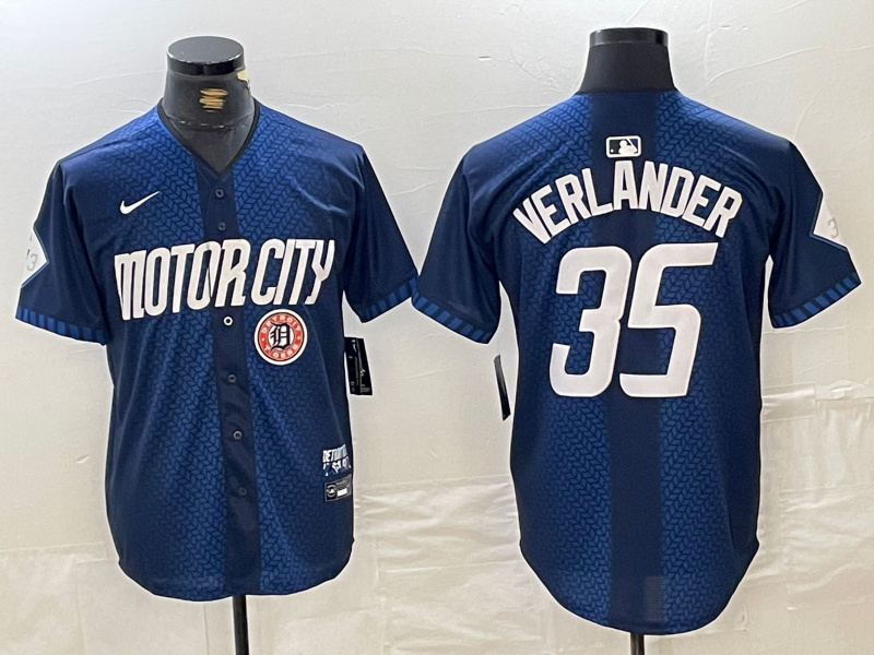 Men's Detroit Tigers #35 Justin Verlander 2024 Navy City Connect Cool Base Limited jerseys 5