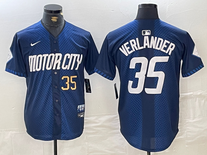 Men's Detroit Tigers #35 Justin Verlander 2024 Navy City Connect Cool Base Limited jerseys 3