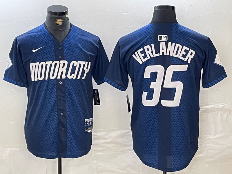 Men's Detroit Tigers #35 Justin Verlander 2024 Navy City Connect Cool Base Limited jerseys 1