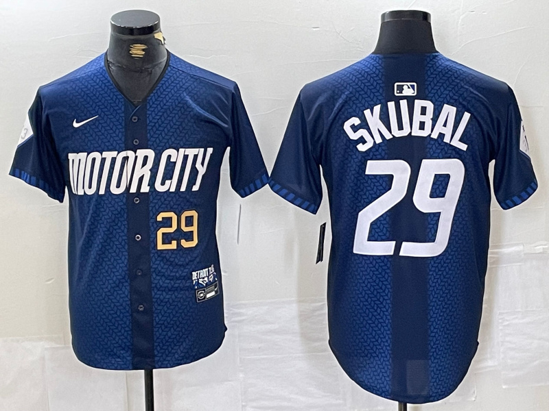 Men's Detroit Tigers #29 Tarik Skubal 2024 Navy City Connect Cool Base Stitched Limited jerseys 3