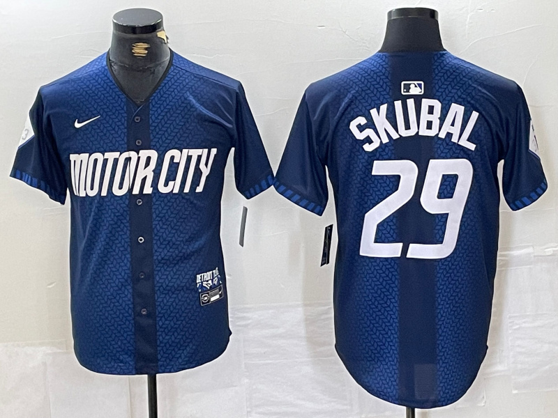 Men's Detroit Tigers #29 Tarik Skubal 2024 Navy City Connect Cool Base Stitched Limited jerseys 2