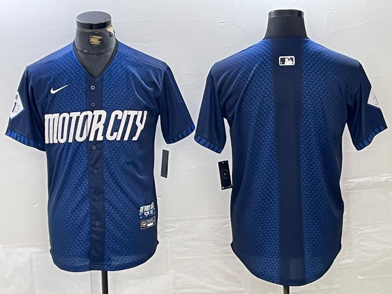Men's Detroit Tigers Team Big Logo 2024 Navy City Connect Cool Base Limited Stitched Jerseys 4