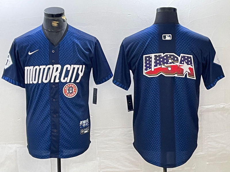 Men's Detroit Tigers Team Big Logo 2024 Navy City Connect Cool Base Limited Stitched Jerseys 2