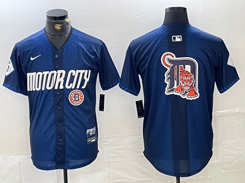 Men's Detroit Tigers Team Big Logo 2024 Navy City Connect Cool Base Limited Stitched Jerseys 1