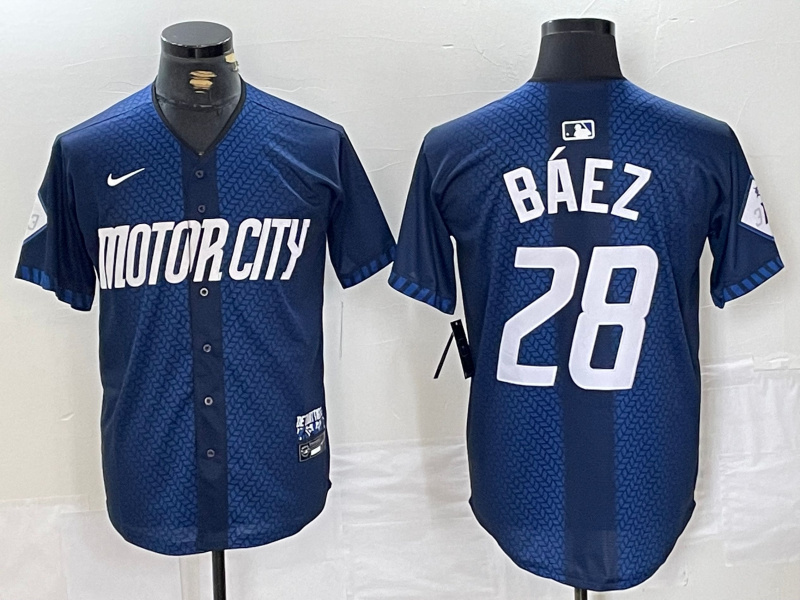 Men's Detroit Tigers #28 Javier Báez 2024 Navy City Connect Cool Base Stitched Limited Jerseys