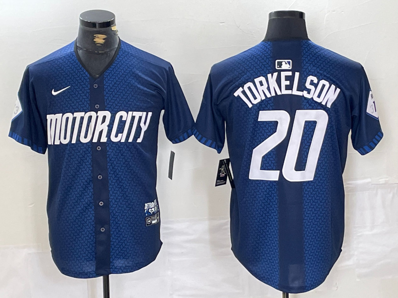 Men's Detroit Tigers #20 Spencer Torkelson 2024 Navy City Connect Cool Base Limited jerseys 4