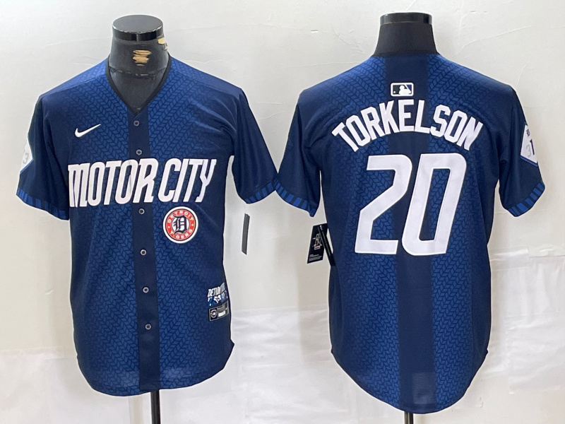 Men's Detroit Tigers #20 Spencer Torkelson 2024 Navy City Connect Cool Base Limited jerseys 3