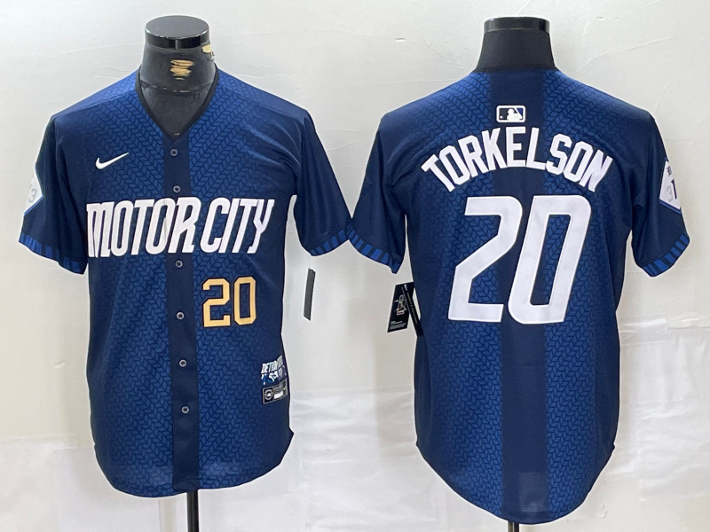Men's Detroit Tigers #20 Spencer Torkelson 2024 Navy City Connect Cool Base Limited jerseys 2