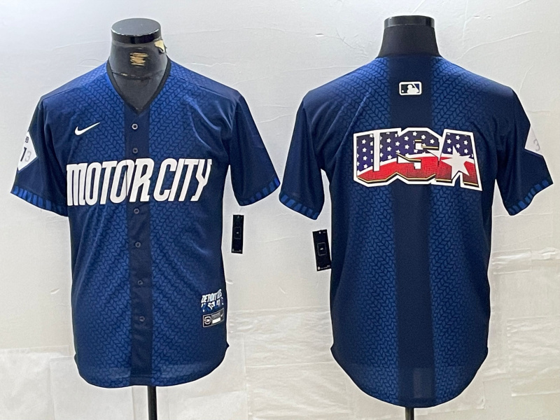 Men's Detroit Tigers Team Big Logo 2024 Navy City Connect Cool Base Limited Stitched 2