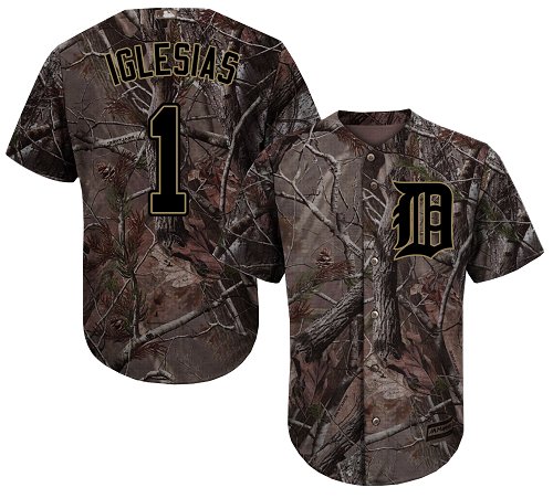 Tigers #1 Jose Iglesias Camo Realtree Collection Cool Base Stitched Baseball Jersey
