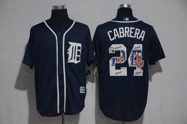 Tigers 24 Miguel Cabrera Navy Team Logo Print Cool Base Jersey