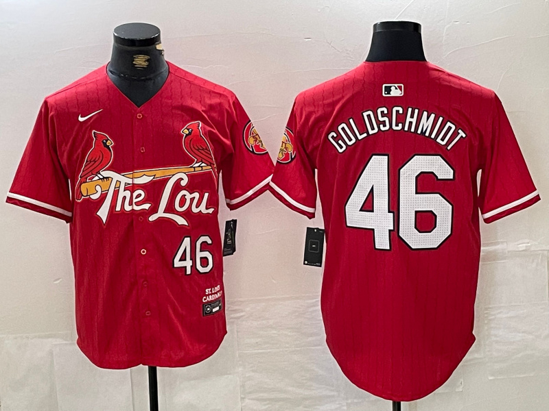 Men's St. Louis Cardinals #46 Paul Goldschmidt Red 2024 City Connect Stitched Baseball Jersey 1