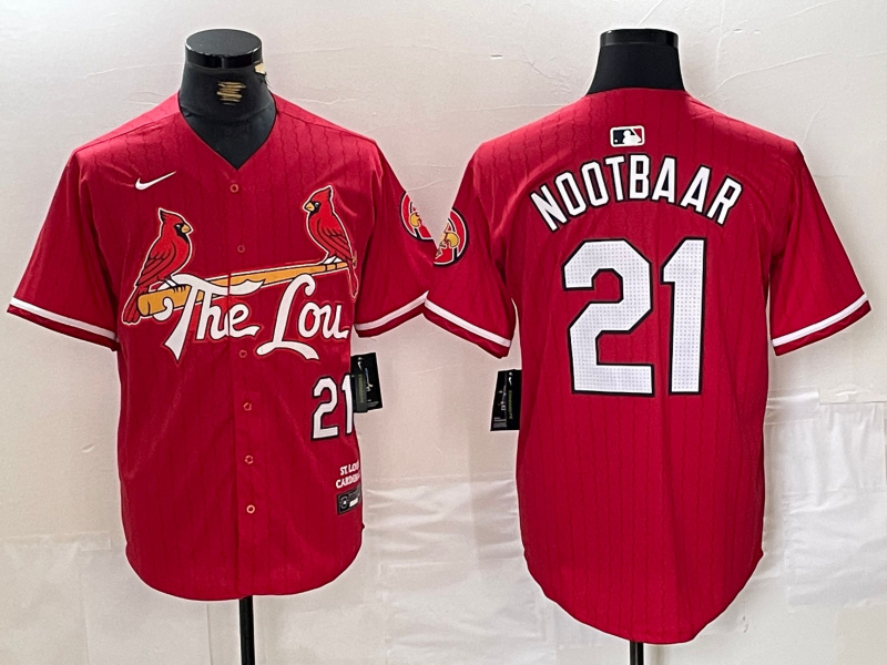 Men's St. Louis Cardinals #21 Lars Nootbaar Red 2024 City Connect Stitched Baseball Jersey 1