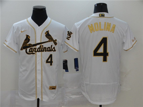 Cardinals 4 Yadier Molina White Gold Nike Flexbase Jersey