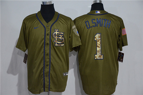 Cardinals 1 O.Smith Olive 2020 Nike Cool Base Jersey