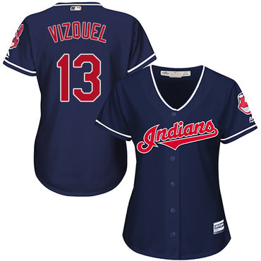 ndians #13 Omar Vizquel Navy Blue Alternate Women's Stitched MLB Jersey
