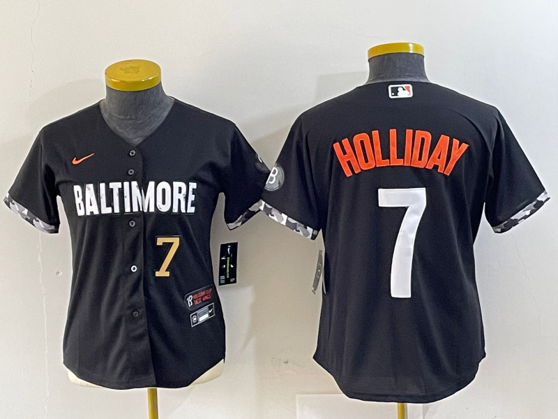 Women Baltimore Orioles #7 Jackson Holliday Black 2023 City Connect Cool base jerseys 2
