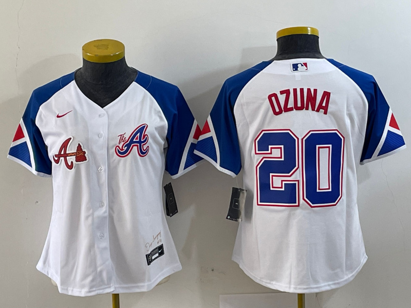 Women's Atlanta Braves #20 Marcell Ozuna White 2023 City Connect Stitched Baseball Jersey(Run Small) 5