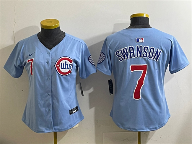 Women's Chicago Cubs #7 Dansby Swanson Blue 2024 25 2nd Alternatemited Stitched Baseball Jersey(Run Small)
