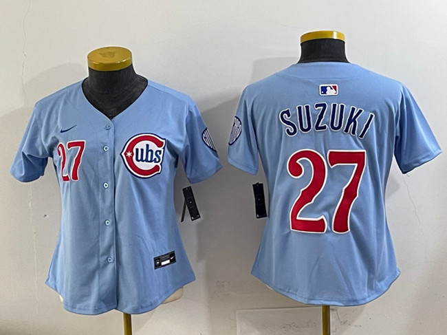 Women's Chicago Cubs #27 Seiya Suzuki Blue 2024 25 2nd Alternatemited Stitched Baseball Jersey(Run Small)