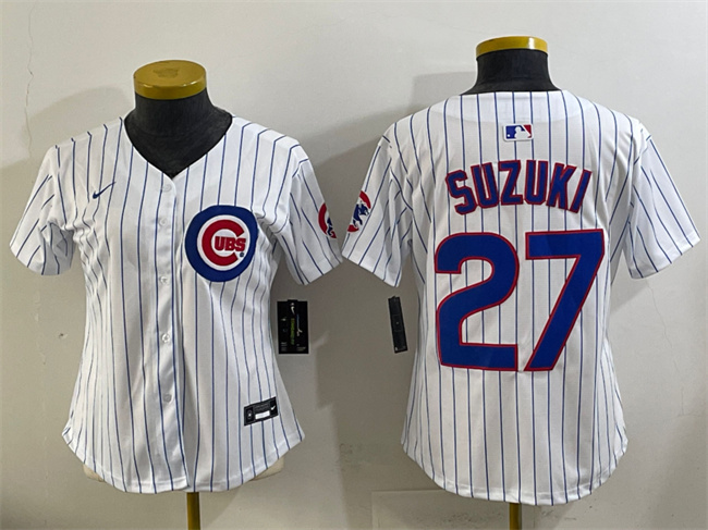 Women's Chicago Cubs #27 Seiya Suzuki White Home Limited Stitched Baseball Jersey(Run Small)