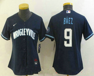 Women's chicago cubs #9 javier baez navy blue 2021 city connect stitched mlb cool base nike jersey