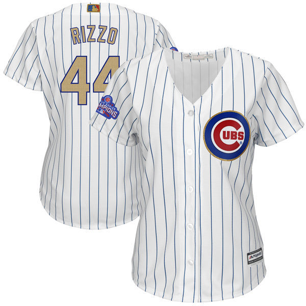 Cubs 44 Anthony Rizzo White Women World Series Champions Gold Program Cool Base Jersey