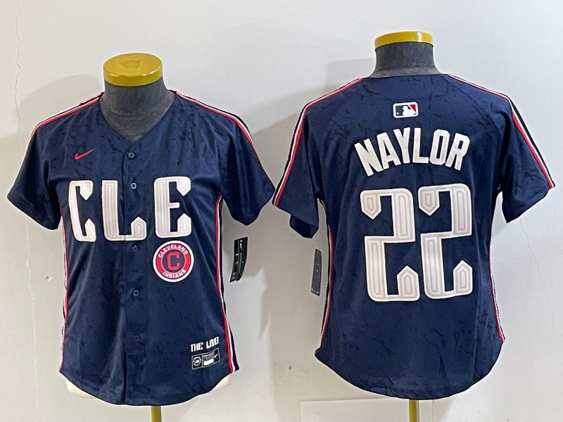 Women's Cleveland Guardians #22 Josh Naylor Navy 2024 City Connect Limited Stitched jerseys 6