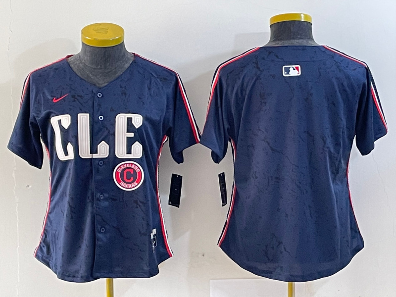 Women's Cleveland Guardians Team Big Logo Navy 2024 City Connect Stitched Baseball Jersey(Run Small) 3
