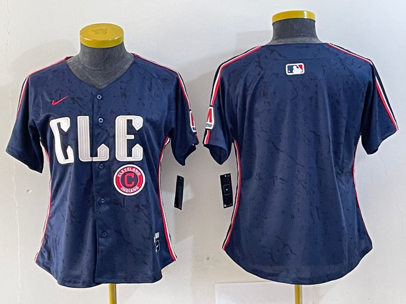 Women's Cleveland Guardians Team Big Logo Navy 2024 City Connect Stitched Baseball Jersey(Run Small) 2