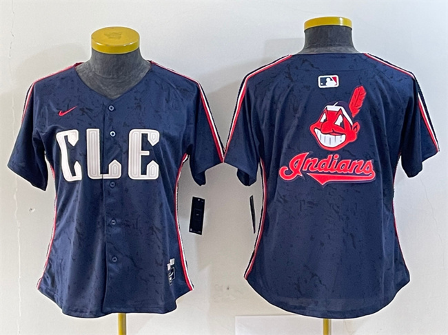 Women's Cleveland Guardians Team Big Logo Navy 2024 City Connect Stitched Baseball Jersey(Run Small)
