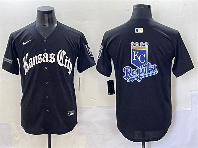 Men's Kansas City Royals Team Big Logo Black 'Gothic Crown Edition' Vapor Premier Limited Stitched Baseball Jersey 1