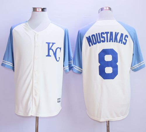 Royals #8 Mike Moustakas Cream Exclusive Vintage Stitched