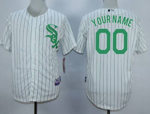 Men's Chicago White Sox Customized White With Green Pinstripe Jersey