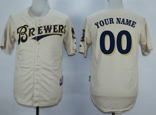 Youth's Milwaukee Brewers Customized 2013 Cream MLB Majestic Jersey