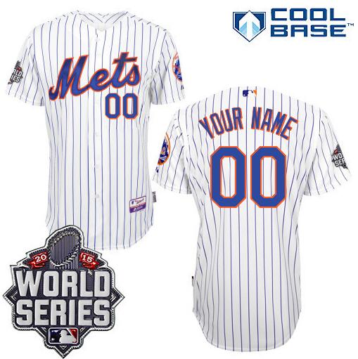 Men's New York Mets Authentic Personalized 2015 World Series Patch Home White Jersey