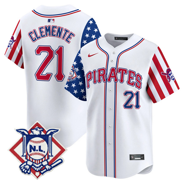 Men's Pittsburgh Pirates #21 Roberto Clemente White 2024 Fourth of July Vapor Limited Stitched Baseball Jersey