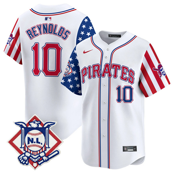 Men's Pittsburgh Pirates #10 Bryan Reynolds White 2024 Fourth of July Vapor Limited Stitched Baseball Jersey