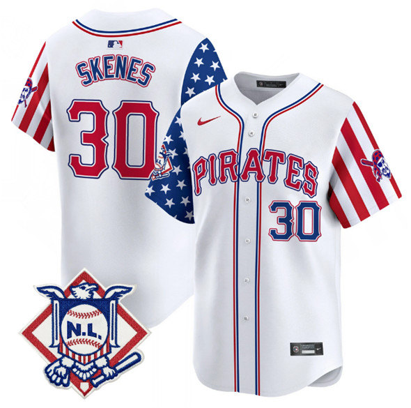 Men's Pittsburgh Pirates #30 Paul Skenes White 2024 Fourth of July Vapor Limited Stitched Baseball Jersey