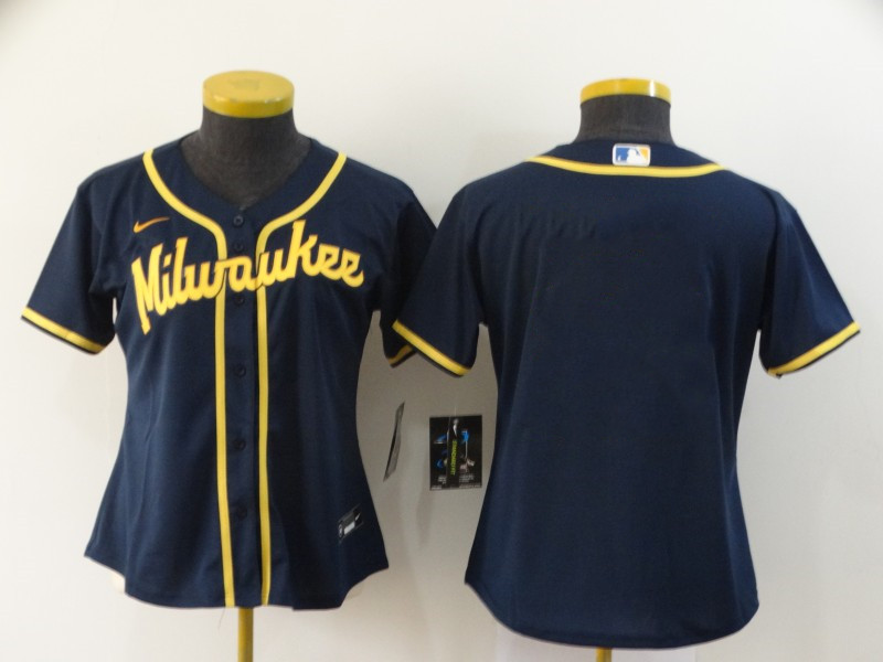 Women's Milwaukee Brewers Blank Cool Base Stitched Baseball Jersey(Run Small)